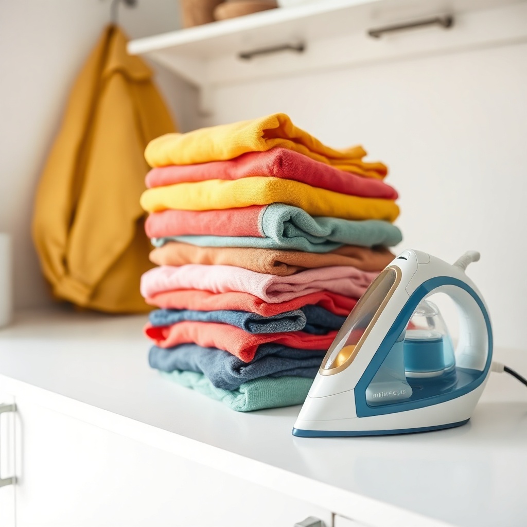 Colourful folded clothes, freshly pressed